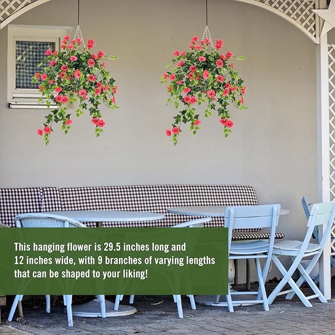 Artificial Flowers Faux Outdoor Plants Artificial Petunias For Outdoors Uv Resistant Fake Petunias Plants Hanging Flower Patio Decor Outside Basket Realistic Silk Plant No Pot(Rose Red 2pcs)