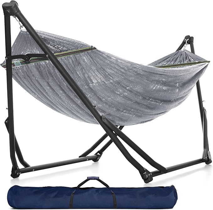 Tranquillo UniGen Hammock, Hammock Stands Heavy Duty Indoor/Outdoor Hammock with Signature Steel Stand, 600lbs Premium Foldable, Durable 2-Layered Soft Polyester, Grey