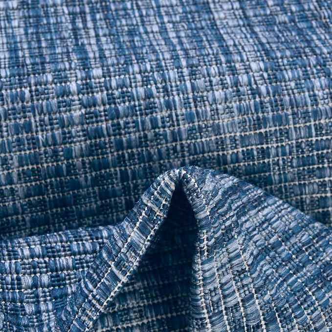 Unique Loom Collection Casual Transitional Solid Heathered Indoor/Outdoor Flatweave Area Rug (2' x 8' Runner, Blue/Navy Blue)