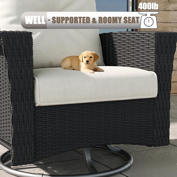 LayinSun 10 Piece Wicker Patio Furniture Set with Fire Pit Table, Classis Outdoor Conversation 360 Degree Swivel Chairs Set with Coffee Table