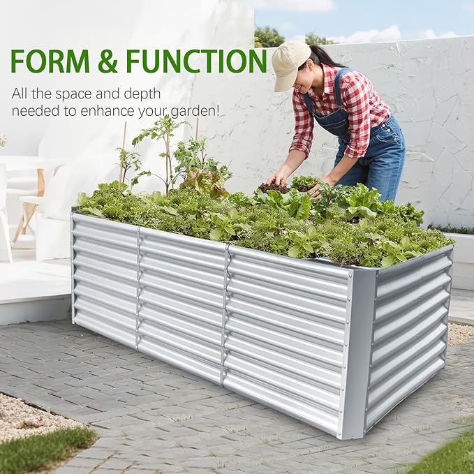 8x4x2ft Galvanized Raised Garden Bed, Planter Raised Garden Boxes Outdoor, Large Metal Raised Beds for Gardening, Garden Bed for Vegetables, Flowers, Herb, Silver