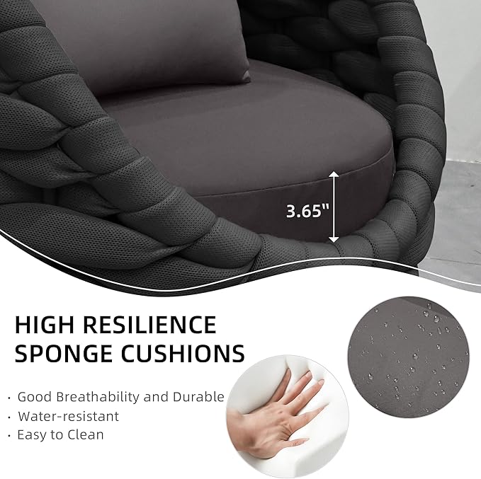 TWT 3 Pieces Aluminum Patio Furniture Set, Hand Woven Polyester Rope Modern Outdoor Set w/Washable Cushion Conversation Sofa Set Apartment Furniture for Poolside Balcony (Dark Grey)