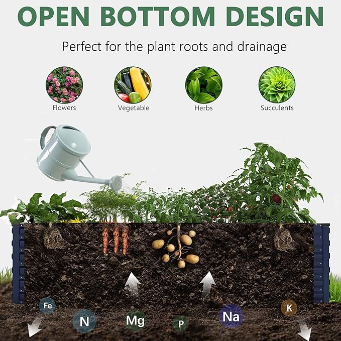 FOOWIN 2pcs 8x4x2ft Galvanized Raised Garden Bed, Planter Raised Garden Boxes Outdoor, Large Metal Raised Beds for Gardening, Garden Bed for Vegetables, Flowers, Herb, Royal Blue