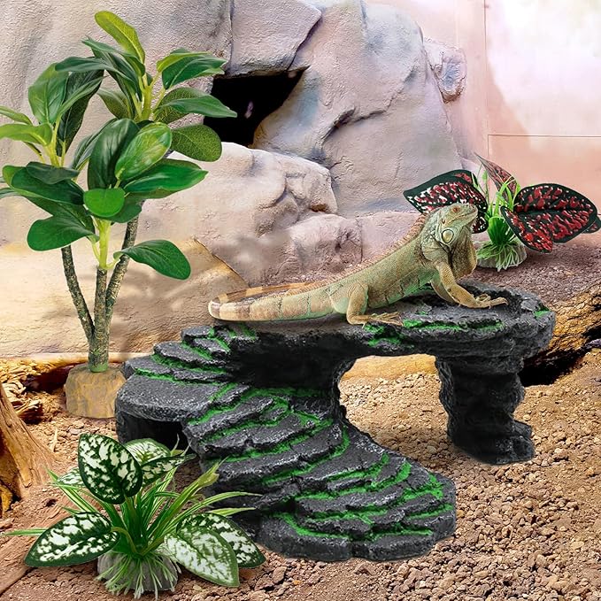 Reptile Artificial Plants, Big Terrarium Plants Decorations Supplies, Aquarium Fish Tank Plants, Amphibian Habitat Hideout Tank Accessories(L Set-3pcs/H)