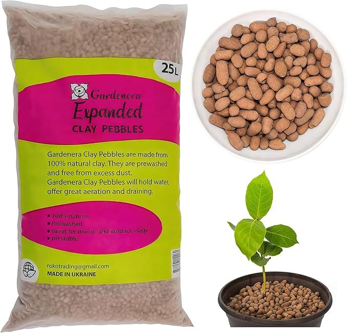 Gardenera Expanded Clay Pebbles for Plants – 4mm-16mm LECA Balls | 100% Natural Hydroton Clay for Drainage, Hydroponics, Aquaponics, Terrariums, Orchids & Indoor Plant Growing Medium - 20 Quarts