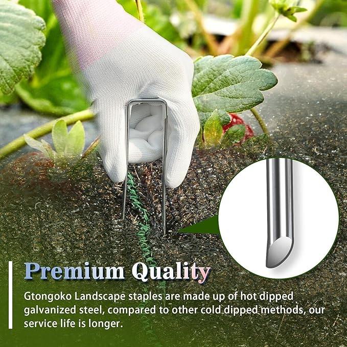 Gtongoko 120 Pack Galvanized Landscape Staples Garden Plant Cover Stakes 10 Inch 11 Gauge SOD Staples Ground Fence Stakes for Landscaping Securing Weed Barrier Fabric