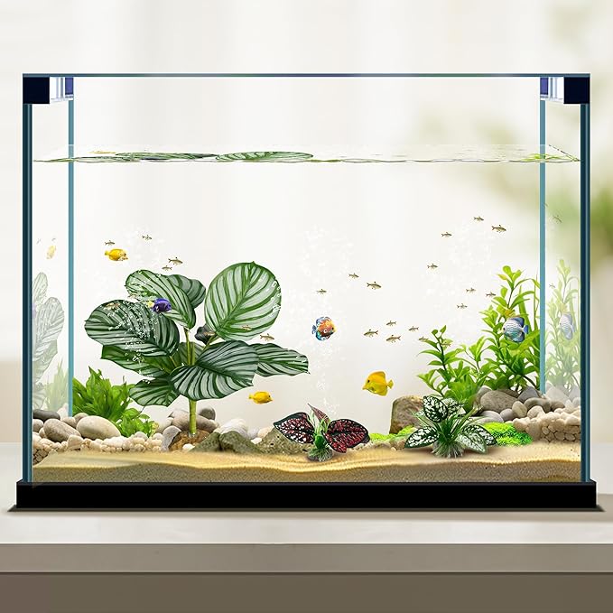 Reptile Artificial Plants, Big Terrarium Plants Decorations Supplies, Aquarium Fish Tank Plants, Amphibian Habitat Hideout Tank Accessories(L Set-3pcs/G)
