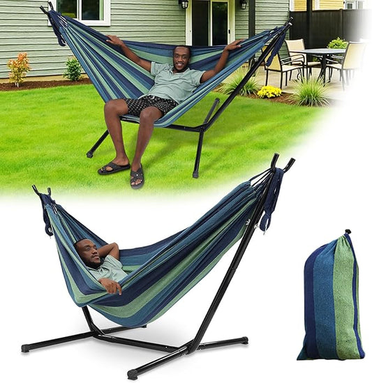 Hammock with Stand for Outside,600lb Weight Capacity 3-in-1 Adjustable Height Portable Hammock for Outdoor&Indoor Camping Backyard Bedroom(Hammock, Stand & Carry Bag)