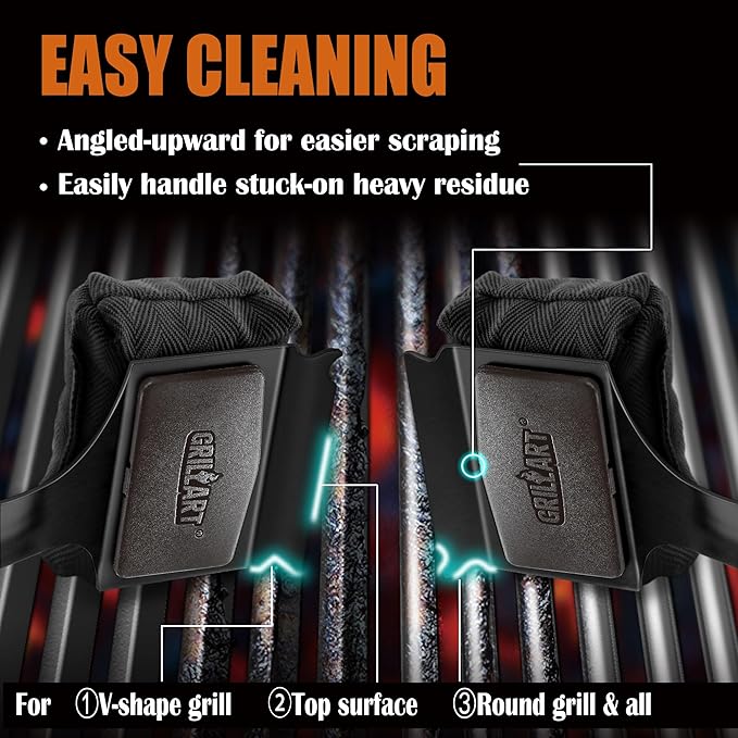 GRILLART Bristle Free Grill Brush Kit, Reinforced Outdoor Grill Brushes, Safe Cleaning Tools with Replaceable Heads, Grill Scraper BBQ Accessories, Men/Dad Gifts