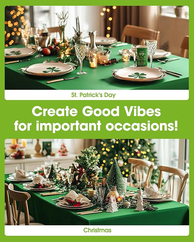 Pureegg Plastic Table Cloth Disposable 8 Pack, 54 x 108 Inch Table Cloths, St Patricks Day, Christmas Decorations, Tablecloths, Rectangle, Forest, Emerald, Plastic Cover, Leakproof & Sturdy, Green