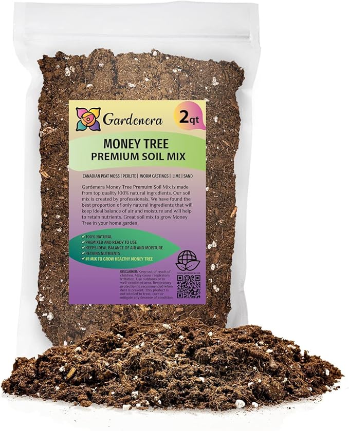 GARDENERA Money Tree Potting Soil Mix for Planting or Repotting Guiana Chestnut, Soil Blended to Properly Grow Money Tree Plants (2 Quart Bag)