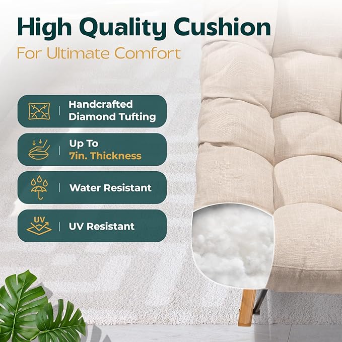 Bme Patio Rocking Chair Outdoor & Indoor, Beige Cushion - Wood Texture Rocker, Metal Patio Lounge Rocking Chair with Thick Cushion, Comfy Modern Rocker Chair for Living Room, Porch, Backyard