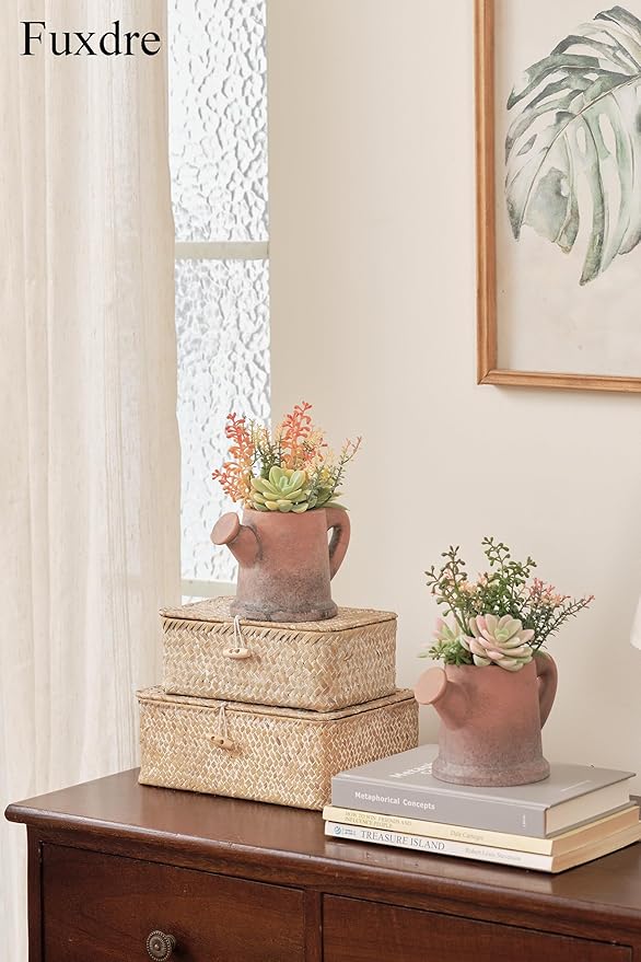 2-Pack Artificial Succulent Plants in Vintage Pots - Waterproof Fake Plants for Home Office Desk Decor - Low Maintenance Indoor Greenery for Bathroom Shelf Table