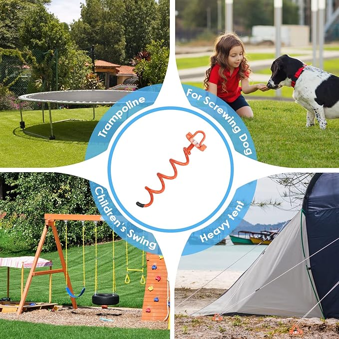 MIXXIDEA 11.4 Inch Gound Anchors Screw in, Metal Spiral Earth Anchors Kit, Heavy Duty Folding Ring Spiral Stake with Straps, Ground Stakes for Tent (Orange, 11.4 Inch with 92in Straps)