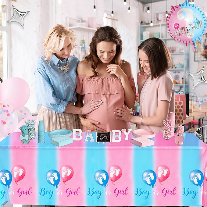 TREWAVE 3 PCS Plastic Tablecloths - Gender Reveal Decorations, Disposable, Waterproof Table Covers for Boy or Girl Gender Reveal Party Supplies, 54" x 108"