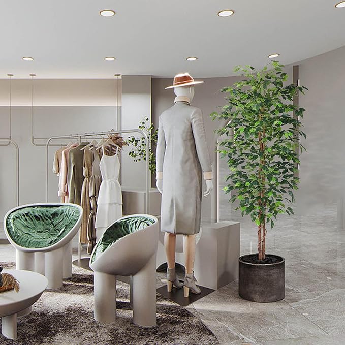 2Packs 6FT Artificial Ficus Tree,Fake Plants with Sturdy Plastic Nursery Pot,Faux Ficus Trees for Home Office Living Room Farmhouse Indoor Outdoor Decor Perfect Housewarming Gift (6FT-2Packs)