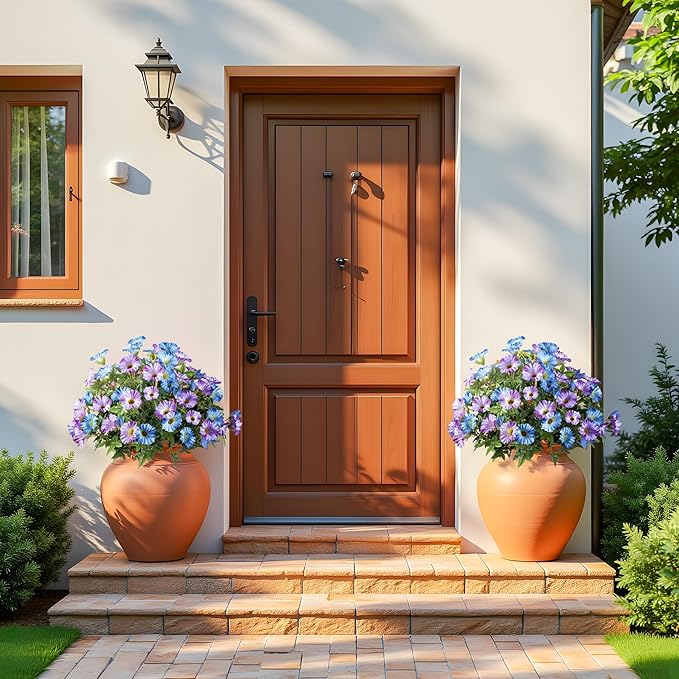 UV Resistant Artificial Petunias 13.3In Fake Flowers Artificial Flowers for Outdoors Silk Flowers Fake Hanging Basket Plants Suitable for Outdoor Porch Decor Patio Decor (Blue Purple, 4PCS)