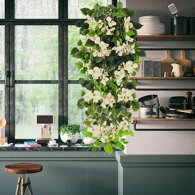 Artificial Hanging Flowers Bougainvillea, UV Resistant Fake Plastic Faux Flower Fabric Vine for Indoor Outdoor Garden Porch Eave Wedding Wall Décor