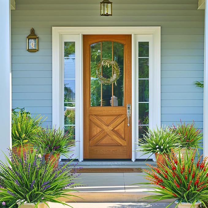 36 Pcs Artificial Plants Outdoor, UV Resistant Fake Outdoor Flowers Faux Plastic Monkey Greenery Grass for Front Porch Window Box Outside Garden Home Office Planters Desk Decor (Mixed Color)