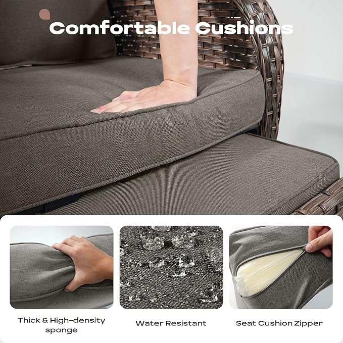 Rilyson 5 Piece Patio Furniture Set - Wicker Balcony Furniture Set with Hidden Ottomans, Rattan Outdoor Patio Chairs with Side Table for Porch Deck Poolside Garden Brown/Grey