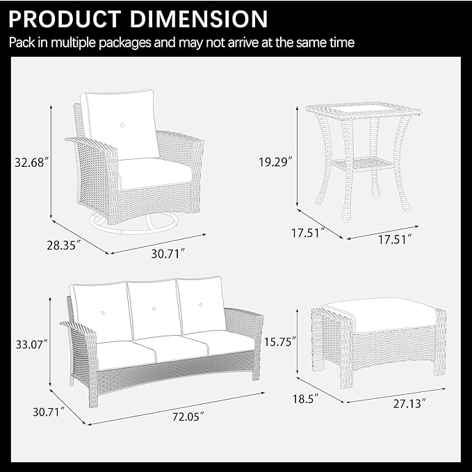 LayinSun 6 Piece Wicker Patio Furniture Set, Classis Outdoor Conversation 360 Degree Swivel Chairs Set with Coffee Table