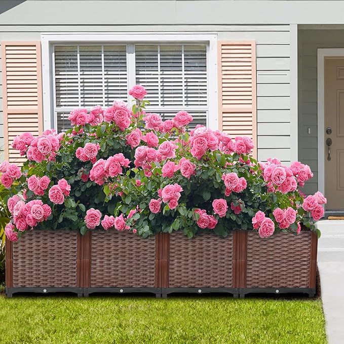 Raised Garden Beds Outdoor Self-Watering, Large Garden Planter Box With Drain Outlet, Elevated Rectangular Raised Beds for Gardening Vegetables Flowers Above Ground Garden Planters, 62.9"x15.7"x14.2"