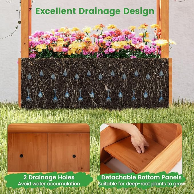 S AFSTAR Raised Garden Bed with Trellis, Wood Planter Box with Hanging Roof & Drainage Holes for Climbing Plants, Vines, Flowers & Vegetables, Indoor Outdoor Plant Container for Patio & Yard