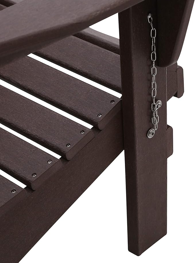 WO Home Furniture Adirondack Chairs Table Set of 3 PCS Outdoor Folding Chairs Coffee Table Weather/UV Resistant for Lawn, Garden, Bon Fire, Balcony (Dark Brown)