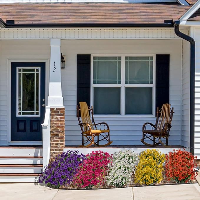 15 Bundles Artificial Flowers Outdoor UV Resistant Fake Silk Plants Plastic Faux Shrubs Outside Front Porch Window Box Garden Home Hanging Planter Decoration (Mixed Color)