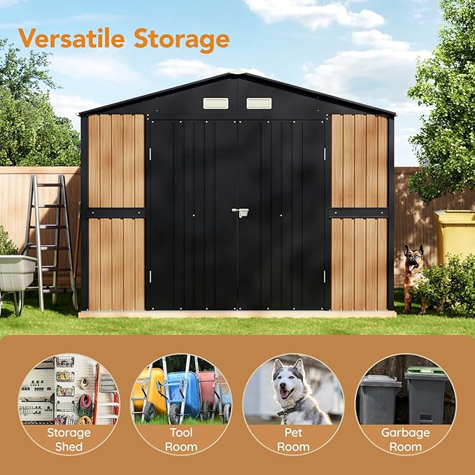 10X12 FT Outdoor Steel Storage Shed with Lockable Doors, 2 Windows, Garden Shed with Metal Frame Floor, Ideal for Backyard, Patio Storage,Chicken Coop(Wood Panels Not Included)