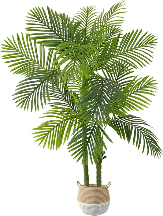 Artificial Palm Tree, 5ft Golden Cane Faux Palm Plant with Basket, Large Phoenix Palm UV Resistant Fake Plants for Indoor Outdoor Home Garden Patio Office Décor