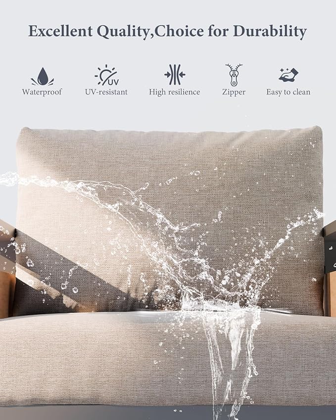 ZANDOR Aluminum Outdoor Patio Furniture - 2 Pcs Armchairs and Coffee Table, All-Weather Metal Modern Outside Furniture with Washable Thick Cushion for Garden/Backyard/Porch, Silver