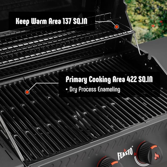 4 Burner Gas Grill, Outdoor BBQ Grill with Side Table for Patio & Backyard Barbecue, Enameled Coated Chamber Body with Porcelain-Enameled Grates, Grilll Cover Included, 36,000 BTU, Black