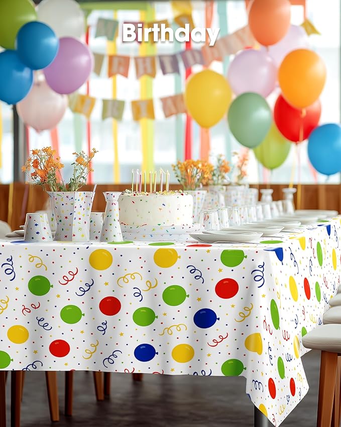 Pureegg Plastic Table Cloth Disposable 8 Pack, 54 x 108 Inch TableCloths, Picnic, Happy Birthday Decorations for Girls Boys, Baby Shower Party, Rectangle, Plastic Cover, Leakproof & Sturdy, Birthday