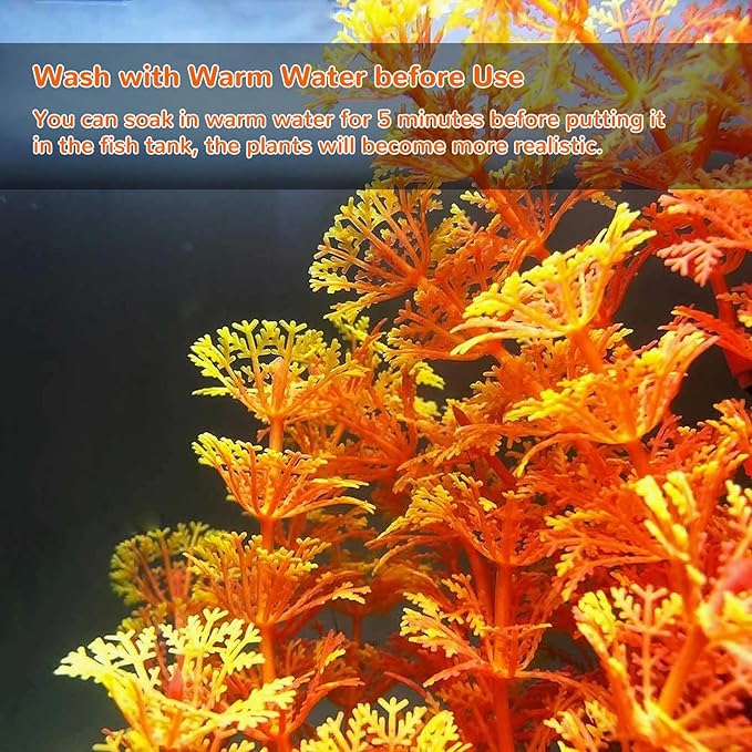 Mipukbay Orange Aquarium Plants - Artificial Plastic Fish Tank Decor, Realistic Ornament Safe for Fish & Shrimp, Low-Maintenance Aquascaping Plants for Freshwater/Saltwater Tank Landscaping