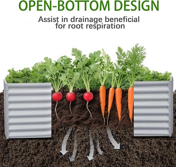 8x4x2ft Galvanized Raised Garden Bed, Planter Raised Garden Boxes Outdoor, Large Metal Raised Beds for Gardening, Garden Bed for Vegetables, Flowers, Herb, Silver