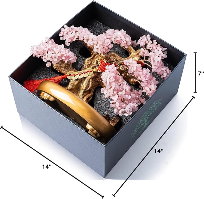 Natural Rose Quartz Gemstone Crystal Bonsai Tree of Life Large Feng Shui Money Chakra Tree for Luck and Wealth Decoration(1,251 Gem Count)