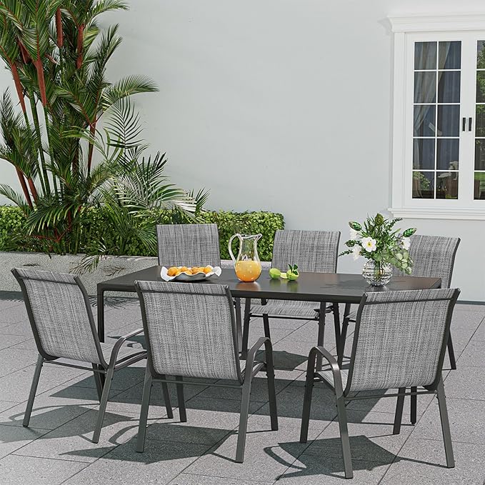 Patio Dining Chairs Set of 6, Outdoor Stackable Dining Chairs High Back, Patio Furniture for Backyard, Porch, Garden, Poolside (Grey)