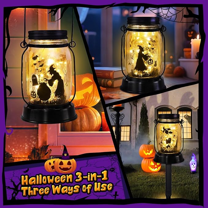 Halloween Decorations Halloween Decor Witch Solar Lanterns Witch Decorations Outdoor Lights Solar Garden for Yard, Patio,Backyard,Porch Torches Lights