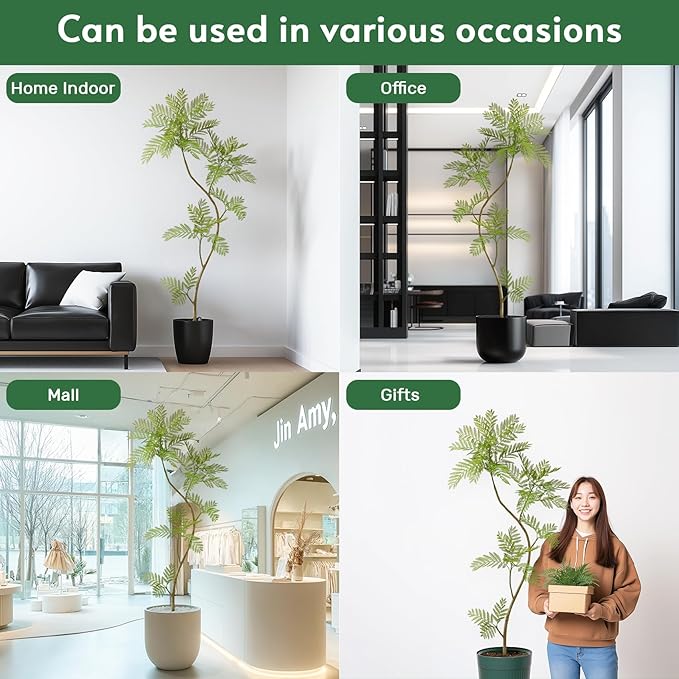 6.6FT Artificial Tree Fake Jacaranda Tree,Faux Tall Tree Lifelike Green Leaves Large Plants Indoor Fake Trees for Home Decor