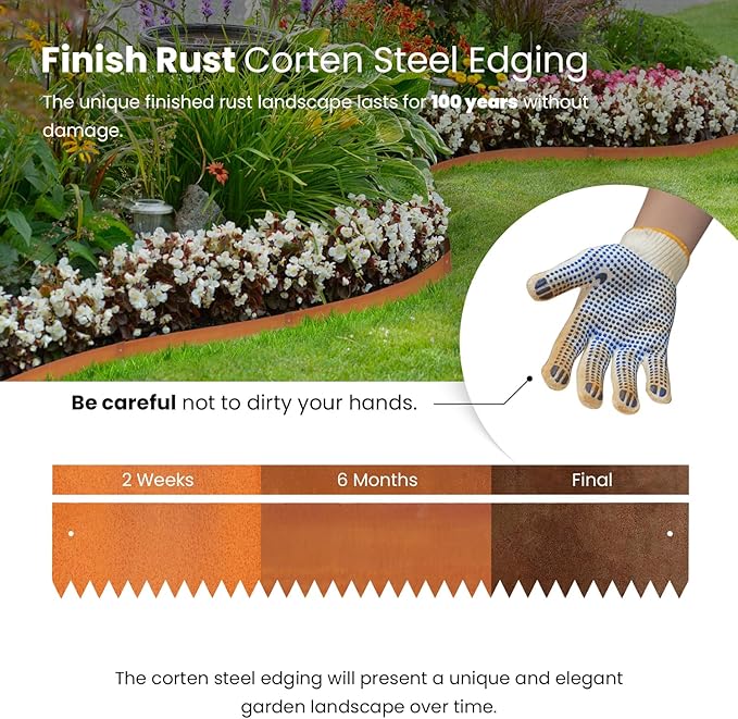 Corten Steel Landscape Edging Steel Landscaping Edging Metal Garden Edging Lawn Edge Border Rust Patina 40 Inch Strips 6 Inch Depth Hammer-in for Outdoor Yard Lawn Flower Plant 6 pcs