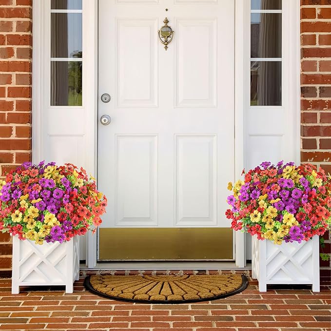 AmyHomie 16 Bundles Artificial Flowers for Outdoor Outside Spring Summer Decoration UV Resistant Faux Flowers No Fade Fake Plastic Plants Garden Porch Window Box Decorating