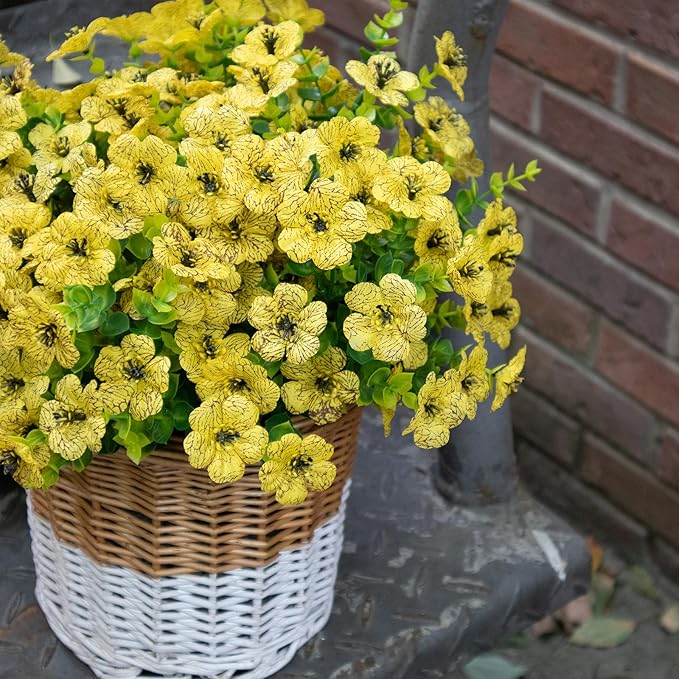 Fall Artificial Flowers for Outdoors, 10 Bundles UV Resistant Artificial Outdoor Flowers, Not-Fading Silk Faux Fall Flowers for Outdoor Planters for Home Garden Porch Decor, Yellow