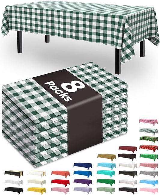 Pureegg Plastic Table Cloth Disposable 8 Pack, 54 x 108 Inch Table Cloths, Easter Party, Picnic, Wedding, Decorative Tablecloths, Rectangle, Baby Blue Plastic Cover, Leakproof & Sturdy, Green Plaid
