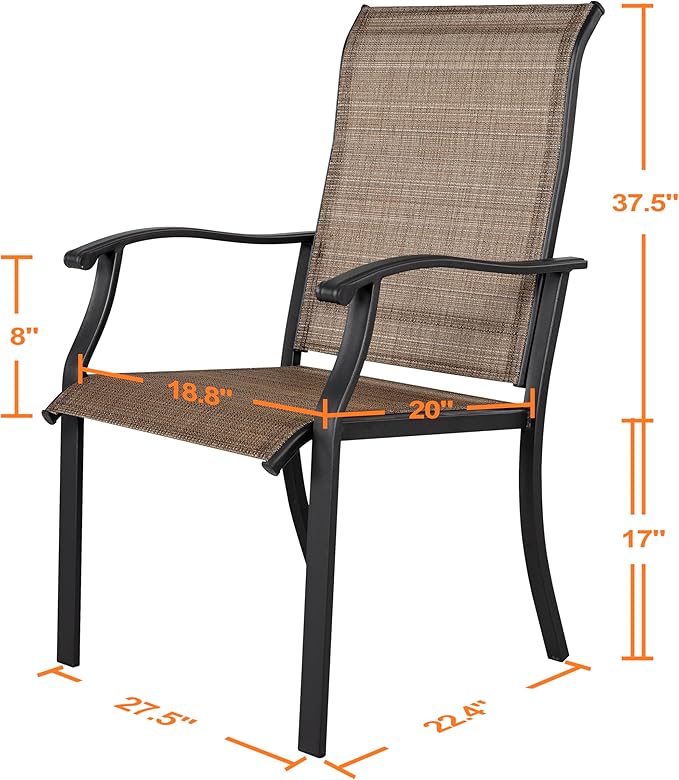 NUU GARDEN 4 Piece Outdoor Patio Dining Chairs, Textilene Dining Chairs with High Back, Patio Furniture Chairs with Armrest, Iron Frame for Lawn Garden Backyard Deck, Black and Brown