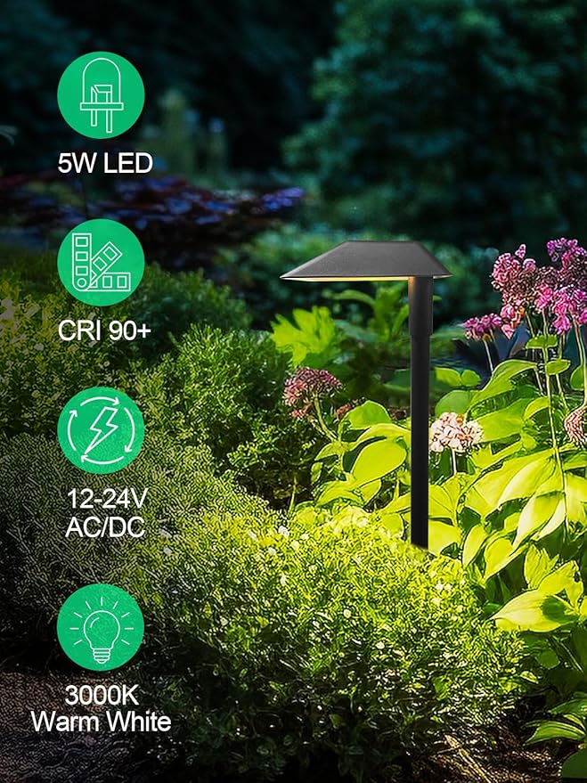 5W Low Voltage Landscape Pathway Lights with Connectors,12-24V Outdoor Path Lights, 3000K Wired Landscape Lights for Yard Garden Walkway, IP66 Waterproof（12Pack）