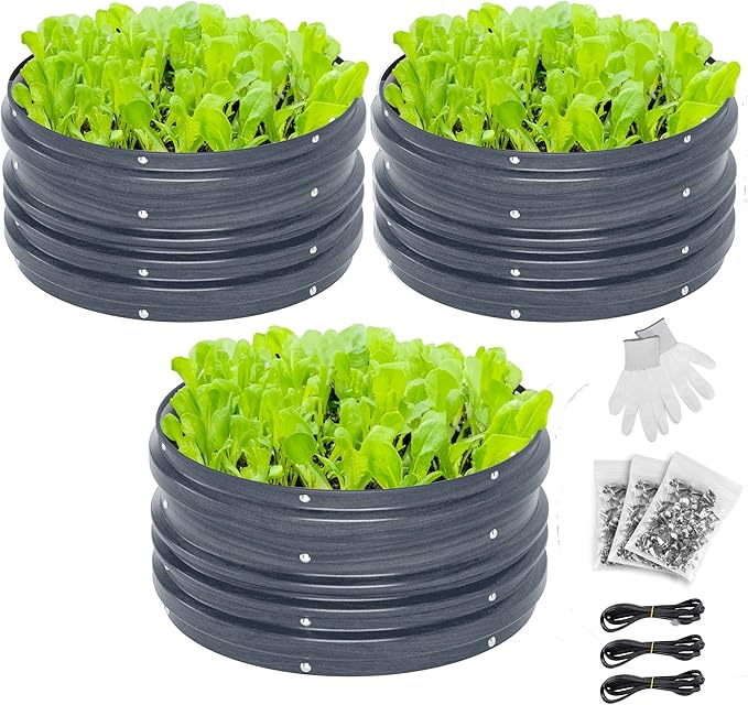 WORKPRO 3Pcs 2x2x1ft Galvanized Raised Garden Bed Set, Rust & Corrosion Protection, Easy Assembly, Safe Edge, Ideal for Vegetables & Flowers, Dark Gray