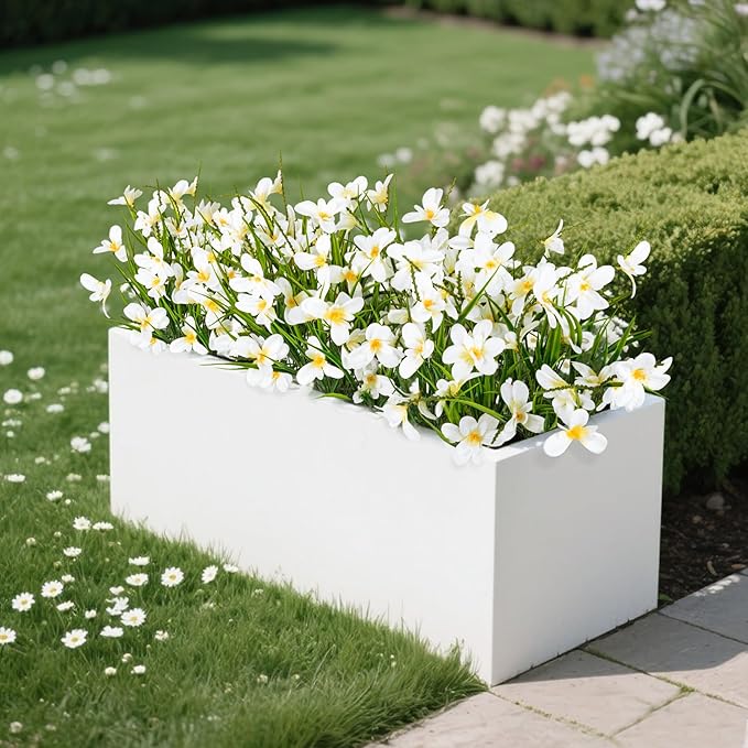 Ouddy Decor 12 Bundles Artificial Flowers for Outdoors Decoration, Fake Freesia Silk Flowers UV Resistant Artificial Plants for Summer Indoor Outside Garden Wedding Farmhouse Porch Home Decor, White