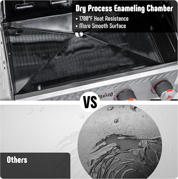 4+1 Burner Gas Grill, All Stainless Steel Outdoor BBQ Grill with Enameled Coated Chamber Body, 48,000 BTU Garden Barbecue Grill with Porcelain-Enameled Cast lron Grates, Grill Cover Included