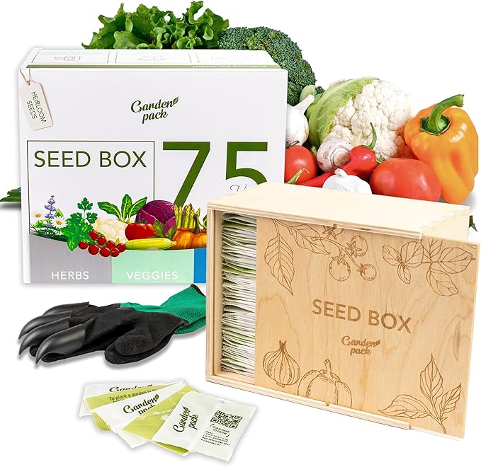 Garden Pack Grow Your Own Kit - 75 Varieties of Herb, Flower and Vegetable Seeds - Gardening Gifts for Men and Women with 30,000 Seeds for Planting
